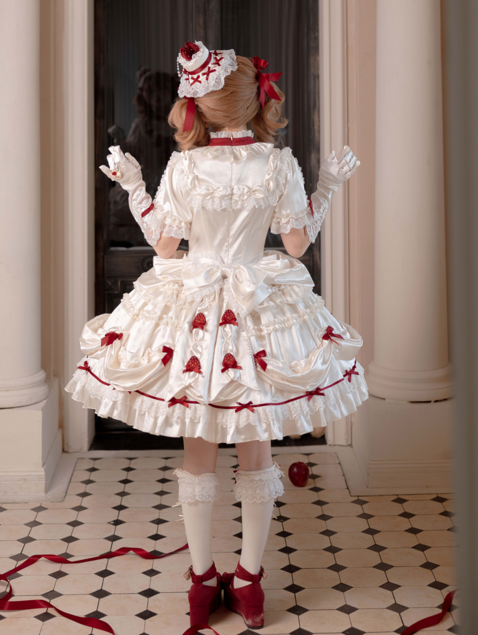 Paria Cream Strawberry Satin Lolita OP Dress