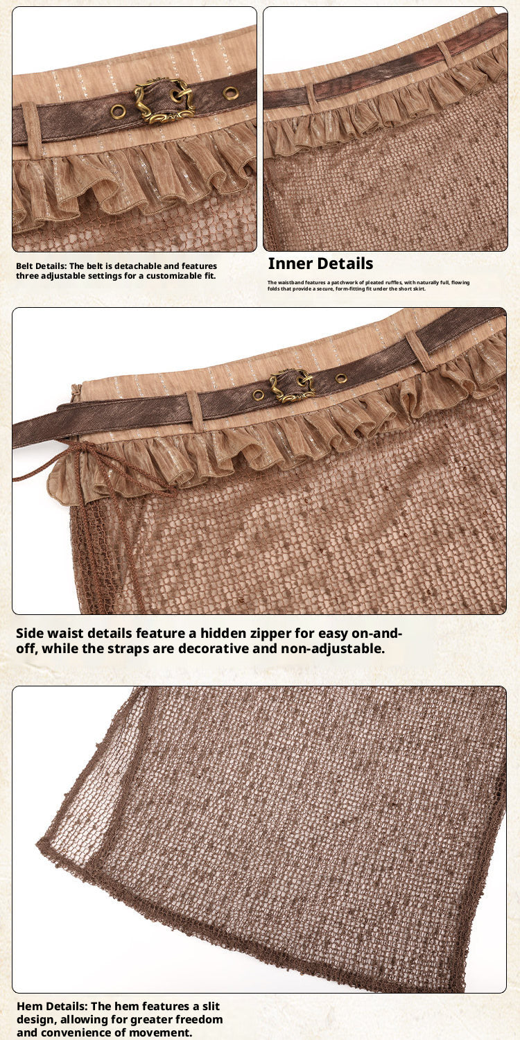 Wasteland Style Distressed Patchwork Sheer Mesh Low Waist Maxi Skirt