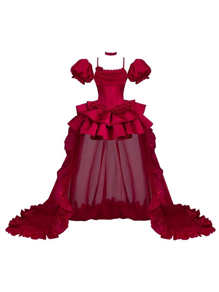 Elegant Gothic Train Satin Gown - LolitaEra3 - Piece Black SetSElegant Gothic Train Satin Gown