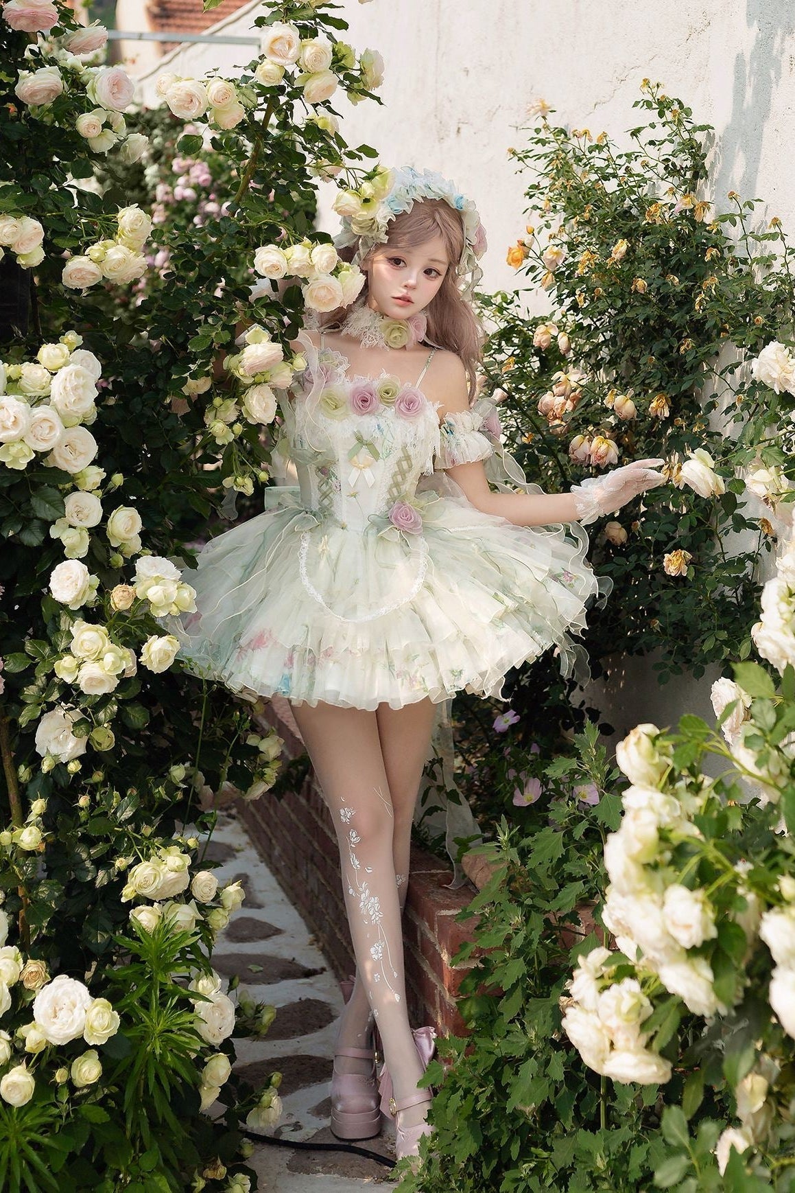 Elegant Rose Spring Lace Boned Dress - LolitaEraDressSElegant Rose Spring Lace Boned Dress