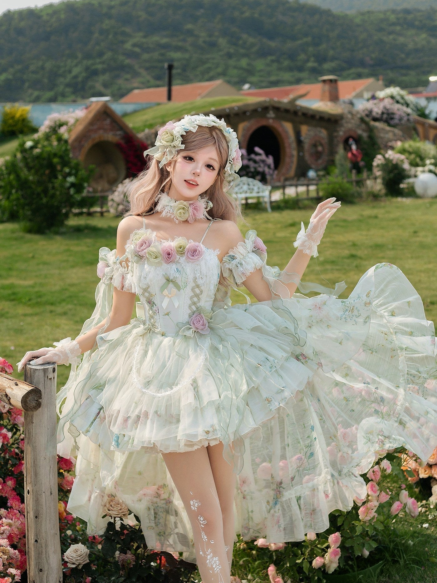 Elegant Rose Spring Lace Boned Dress - LolitaEraDressSElegant Rose Spring Lace Boned Dress
