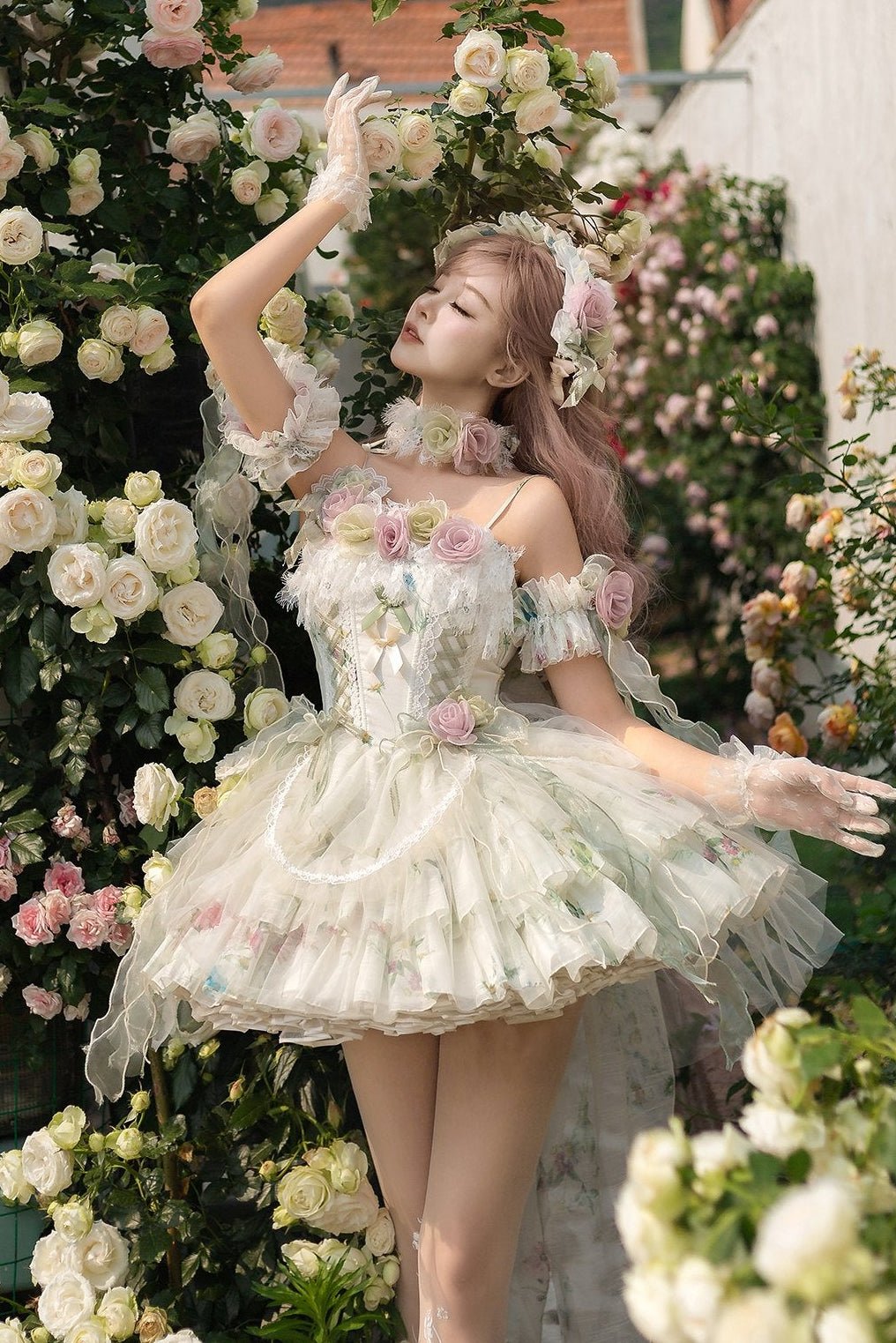 Elegant Rose Spring Lace Boned Dress - LolitaEraDressSElegant Rose Spring Lace Boned Dress