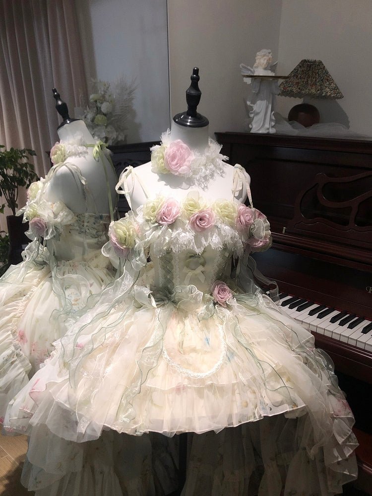 Elegant Rose Spring Lace Boned Dress - LolitaEraDressSElegant Rose Spring Lace Boned Dress