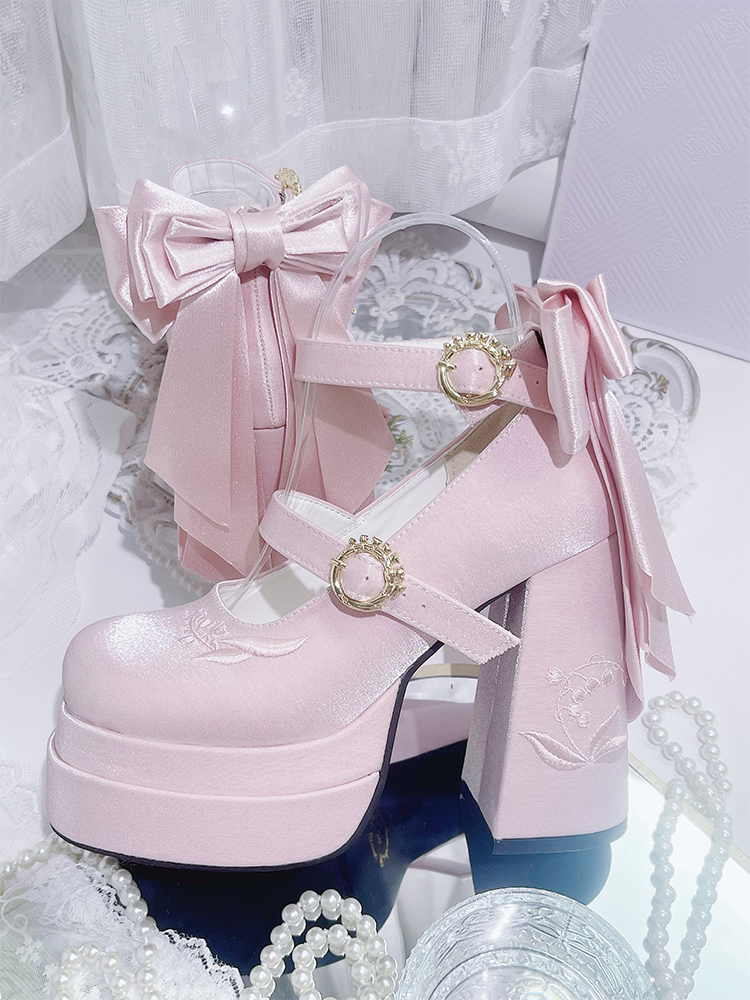 Genuine elegant small design Mary Jane shoes platform with butterfly heels, (Physicals)