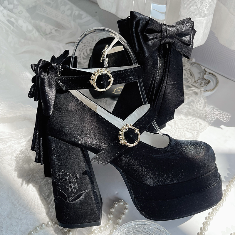 Genuine elegant small design Mary Jane shoes platform with butterfly heels, (Physicals)