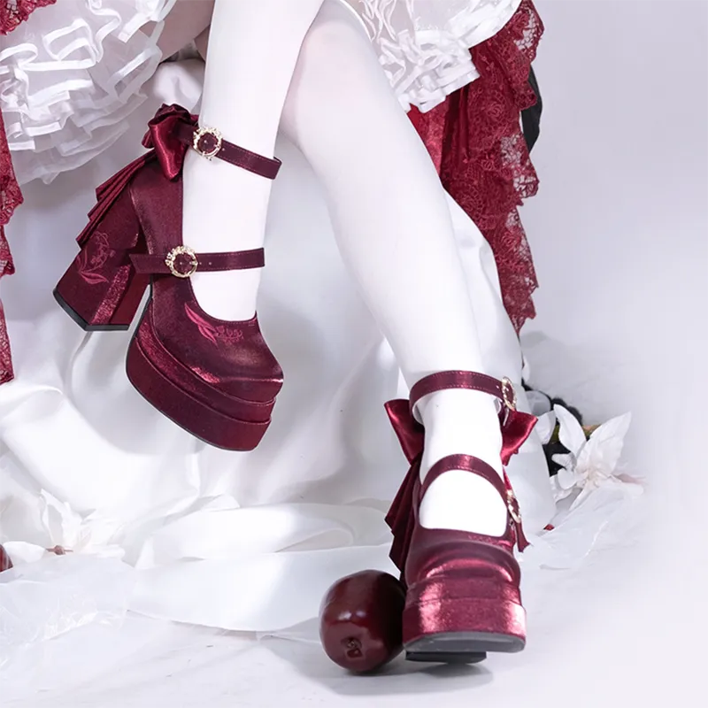 Genuine elegant small design Mary Jane shoes platform with butterfly heels, (Physicals)