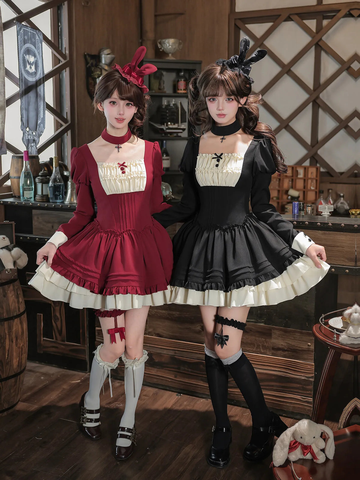 Letters and Poems · Leah | WP Original Sub-brand Elegant Vintage Square Neck Ruffle OP Leg Ring Choker Autumn Lolita