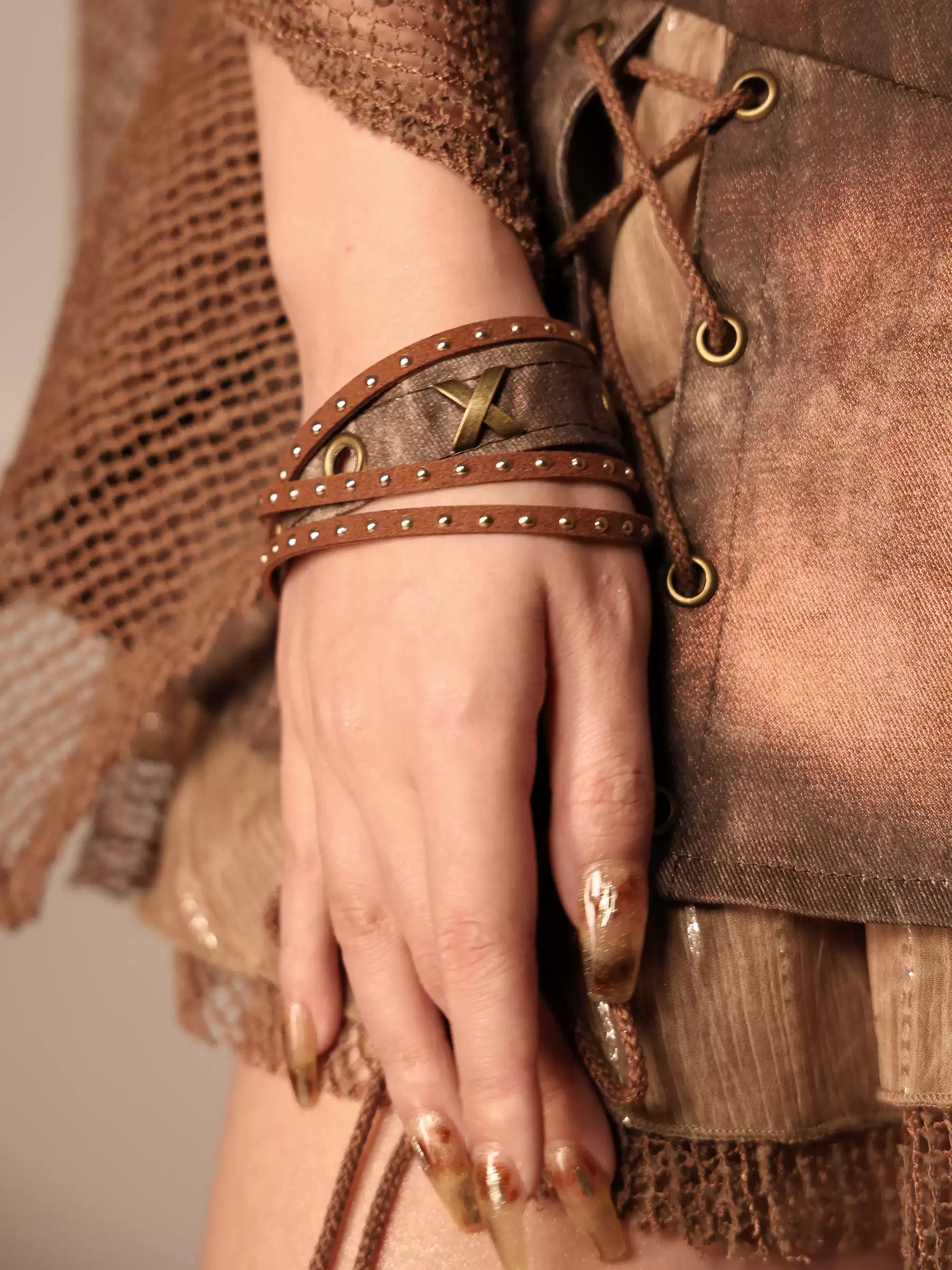 Ember Post-Apocalyptic Wasteland Multi-Layer Long Necklace + Punk Denim Bracelet