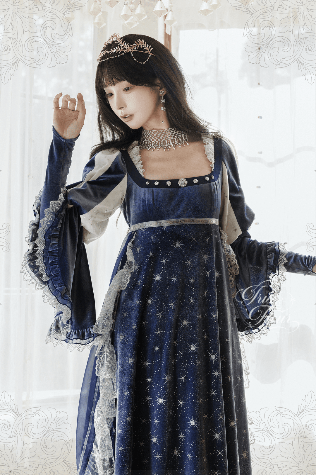 Ephemeral Gleams Empire Waist Lolita Dress 1239 - LolitaEraBlue SetXSEphemeral Gleams Empire Waist Lolita Dress 1239