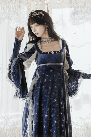 Ephemeral Gleams Empire Waist Lolita Dress 1239 - LolitaEraBlue SetXSEphemeral Gleams Empire Waist Lolita Dress 1239