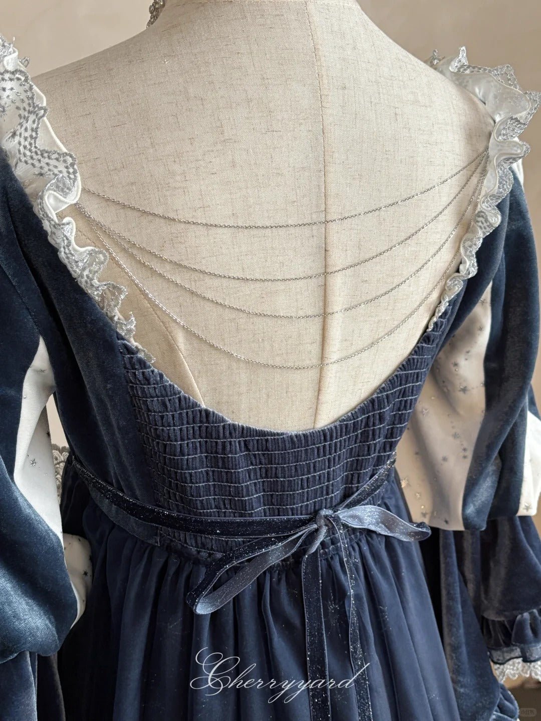 Ephemeral Gleams Empire Waist Lolita Dress 1239 - LolitaEraBlue SetXSEphemeral Gleams Empire Waist Lolita Dress 1239