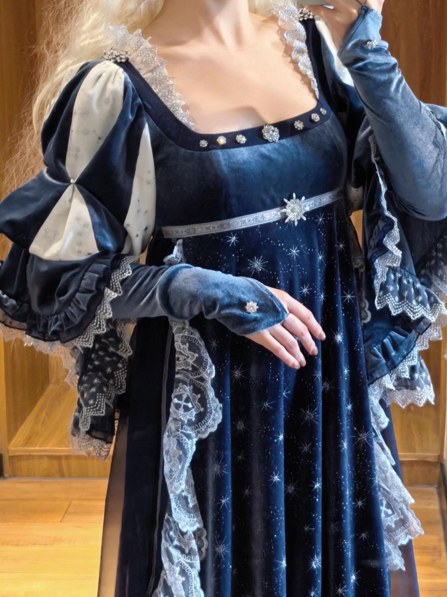 Ephemeral Gleams Empire Waist Lolita Dress 1239 - LolitaEraBlue SetXSEphemeral Gleams Empire Waist Lolita Dress 1239