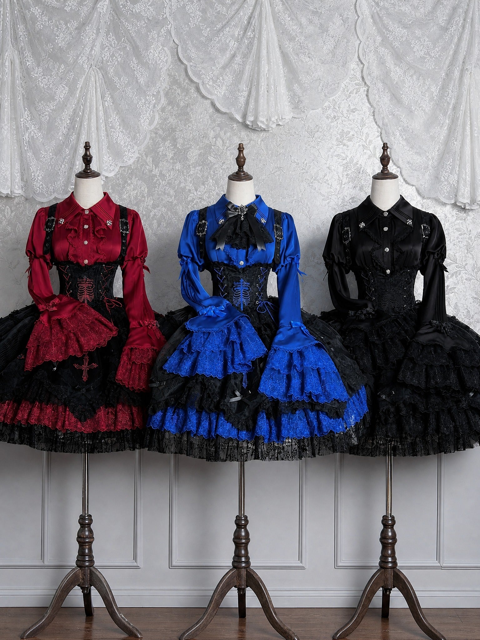 Dark Mist Banquet Gothic Suspender Dress & Blouse Set