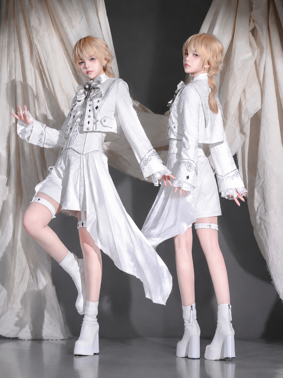 Silver Holy Covenant Palace Prince Military‑Style Lolita Jacket & Shorts Set