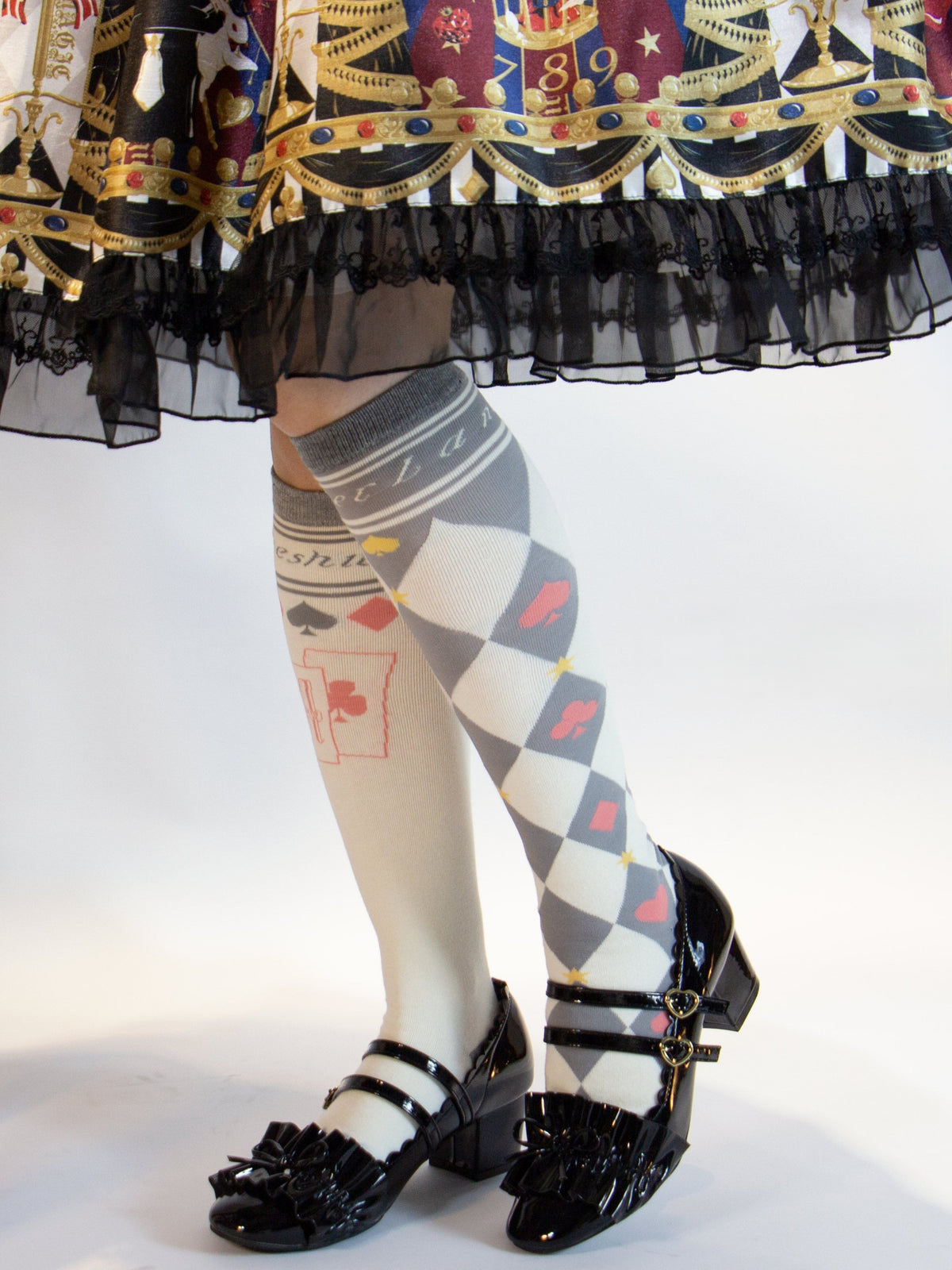 Alice Asymmetrical Argyle Combed Cotton Lolita Socks in Three Lengths