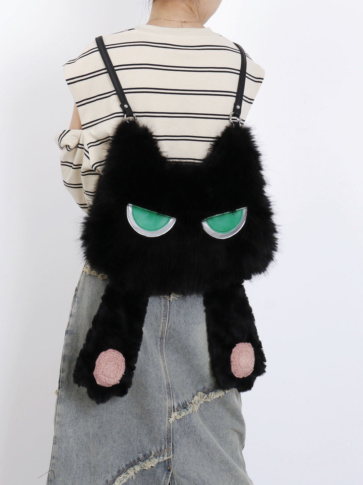Face-Cover Cat Lolita Plush Denim Bag - LolitaEra