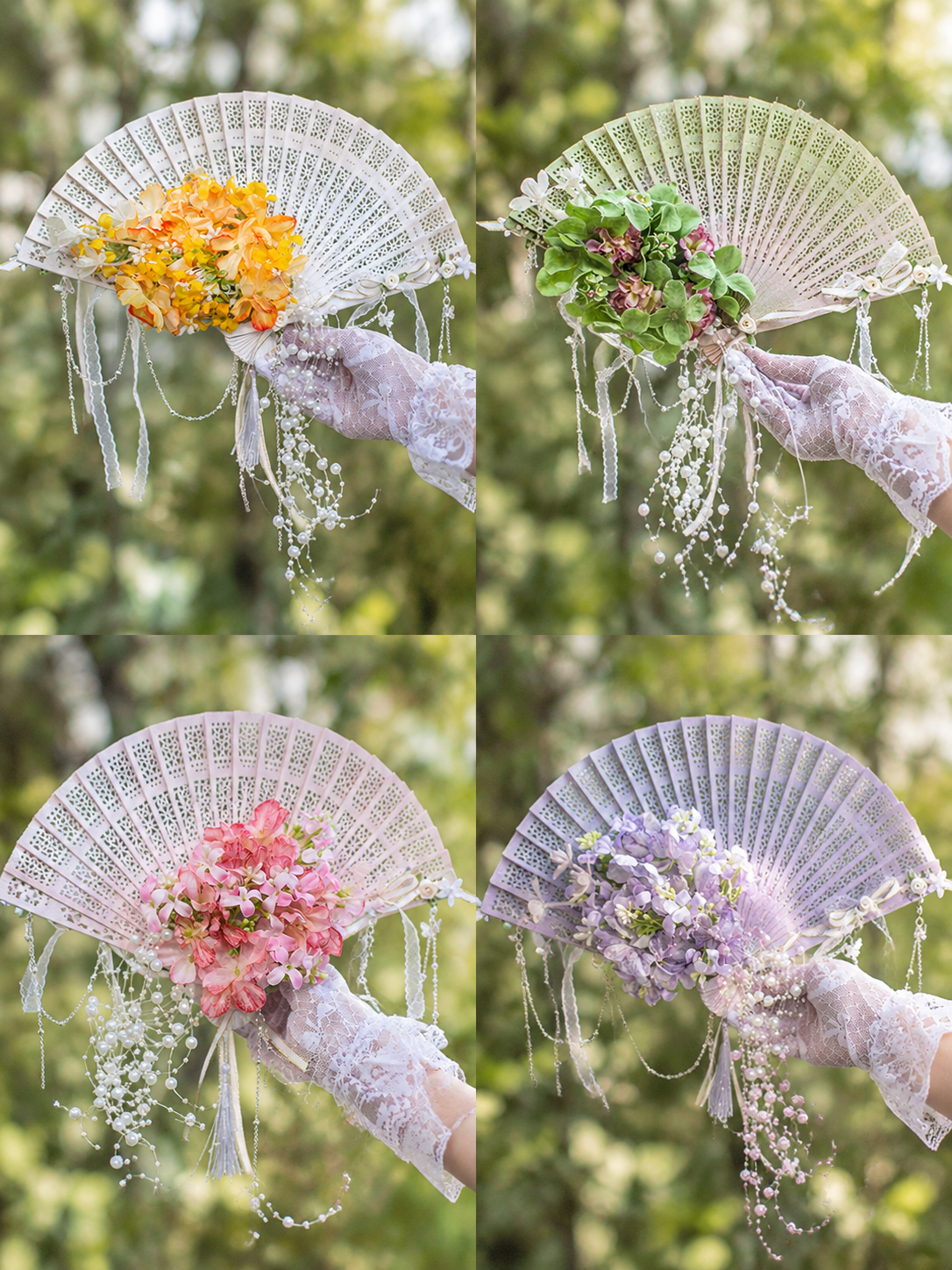 Falling Rain Wisteria Four Seasons Flower Lolita Handmade Classic Style Fan - LolitaEra