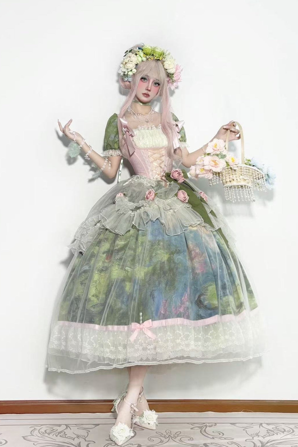 Monet's Garden Oil Painting Classic Lolita OP Dress Set