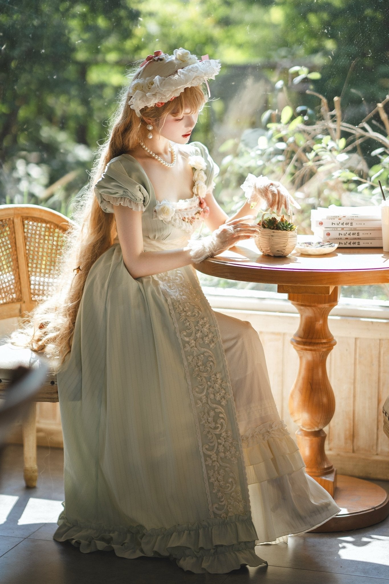 Feast Eve Empire Waist Lolita Dress 1238 - LolitaEraGreen OPSFeast Eve Empire Waist Lolita Dress 1238