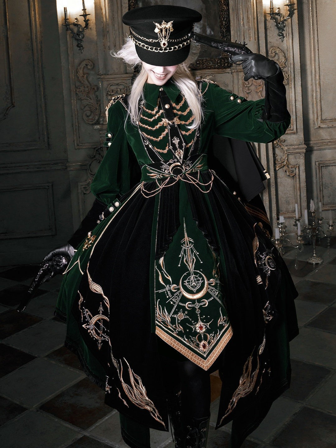 Final Relic Military Gothic Lolita OP Dress Full Set - LolitaEra