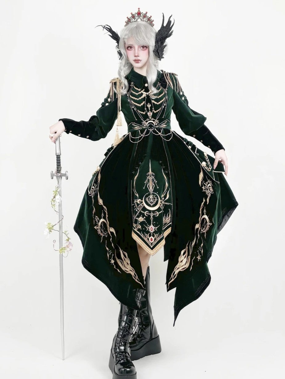 Final Relic Military Gothic Lolita OP Dress Full Set - LolitaEra
