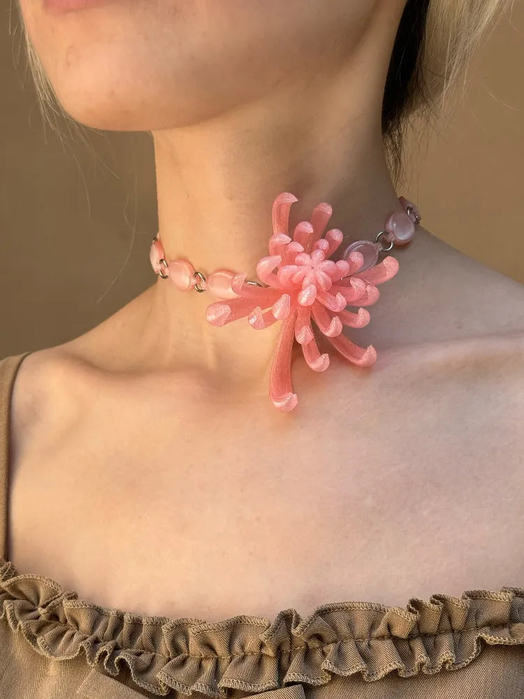 Extro Code‖Fireworks Chrysanthemum Necklace 3D Printed Necklace 925 Silver New Chinese Style Niche Original FROWTH