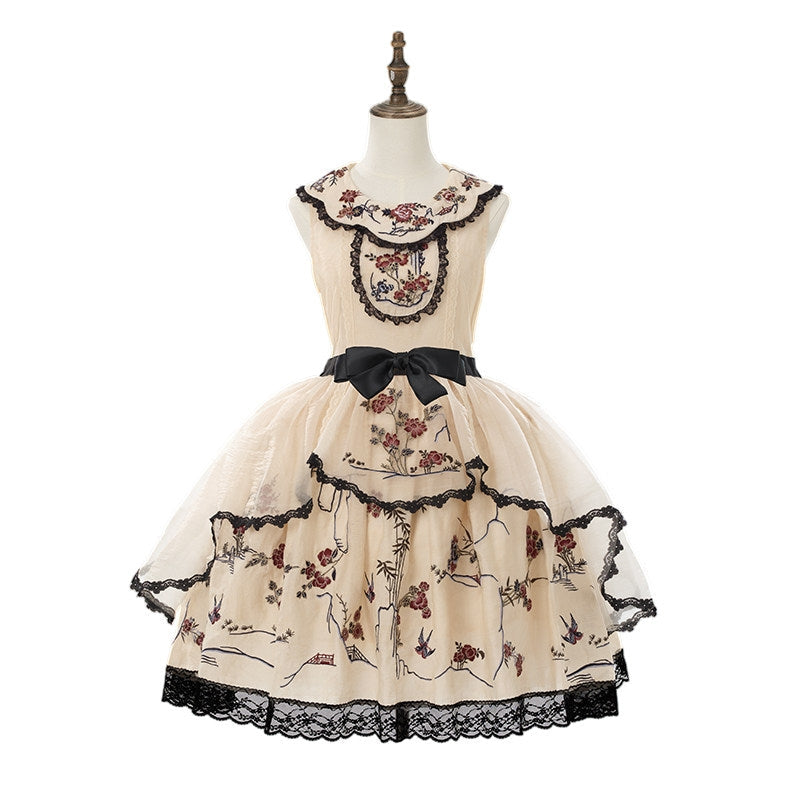 Floral Bird Amber Beige Hanfu Lolita JSK Dress Set - LolitaEra