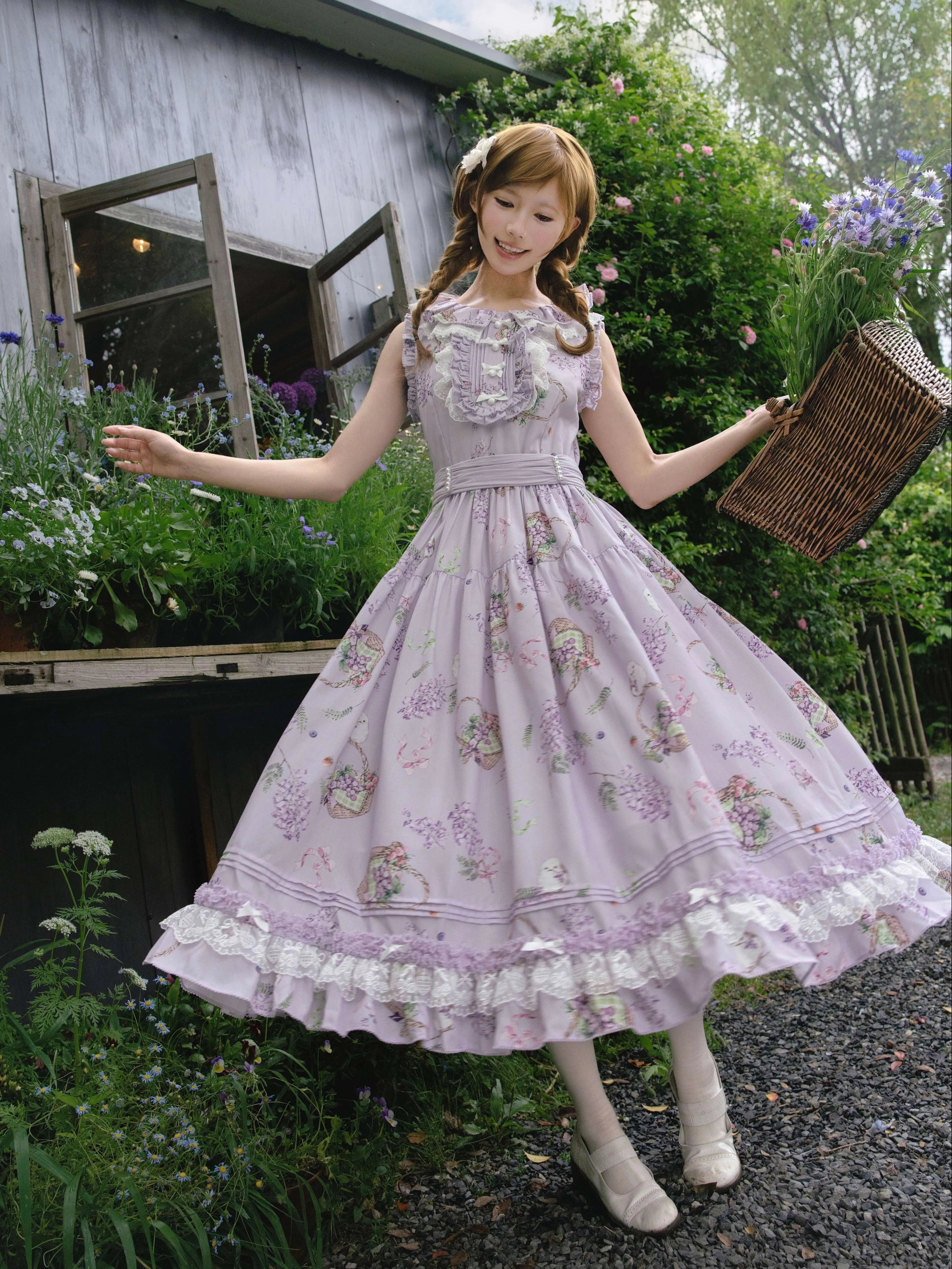 (Deposit) Jacaranda and Fruit Basket Spring Floral Lolita CLA Dress Daily Commuter New Arrival