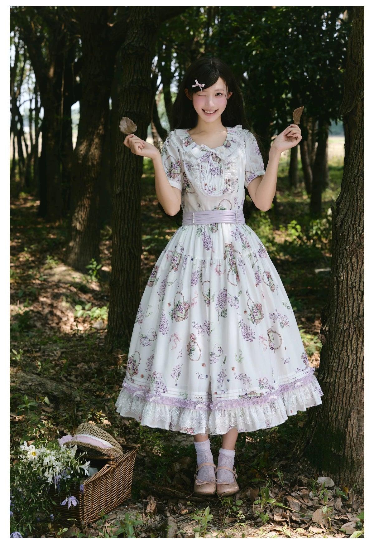 (Deposit) Jacaranda and Fruit Basket Spring Floral Lolita CLA Dress Daily Commuter New Arrival