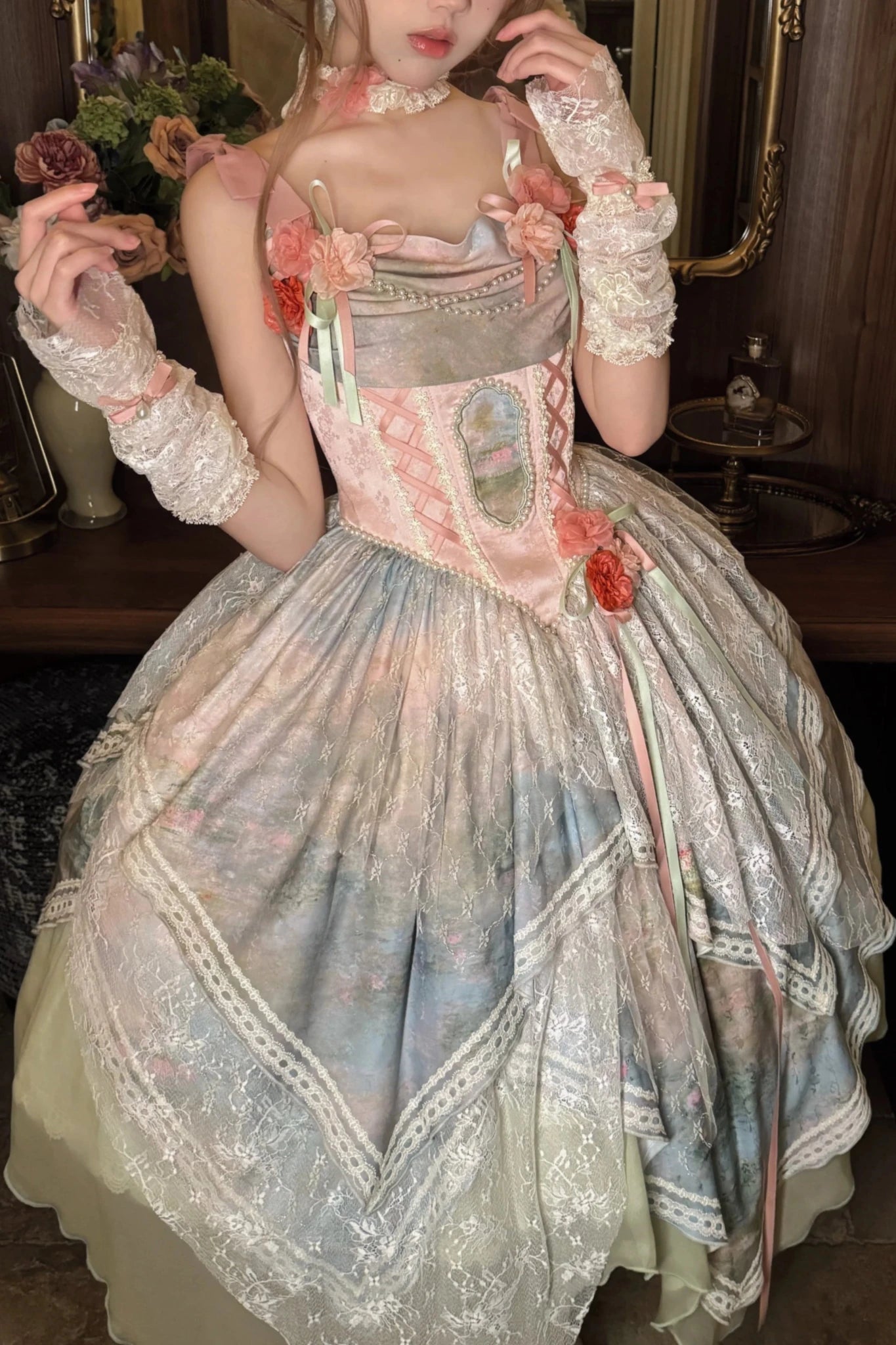 Flower Field Oil Painting Pastoral Irregular Lolita JSK Dress - LolitaEra
