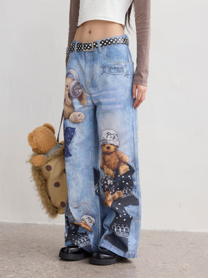 Fluffy Dreamland Toy Print Lolita Denim Jeans - LolitaEraBlue JeansXSFluffy Dreamland Toy Print Lolita Denim Jeans