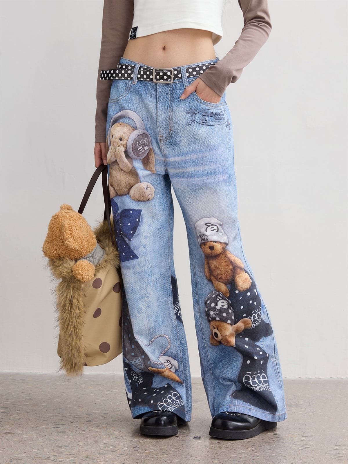 Fluffy Dreamland Toy Print Lolita Denim Jeans - LolitaEraBlue JeansXSFluffy Dreamland Toy Print Lolita Denim Jeans