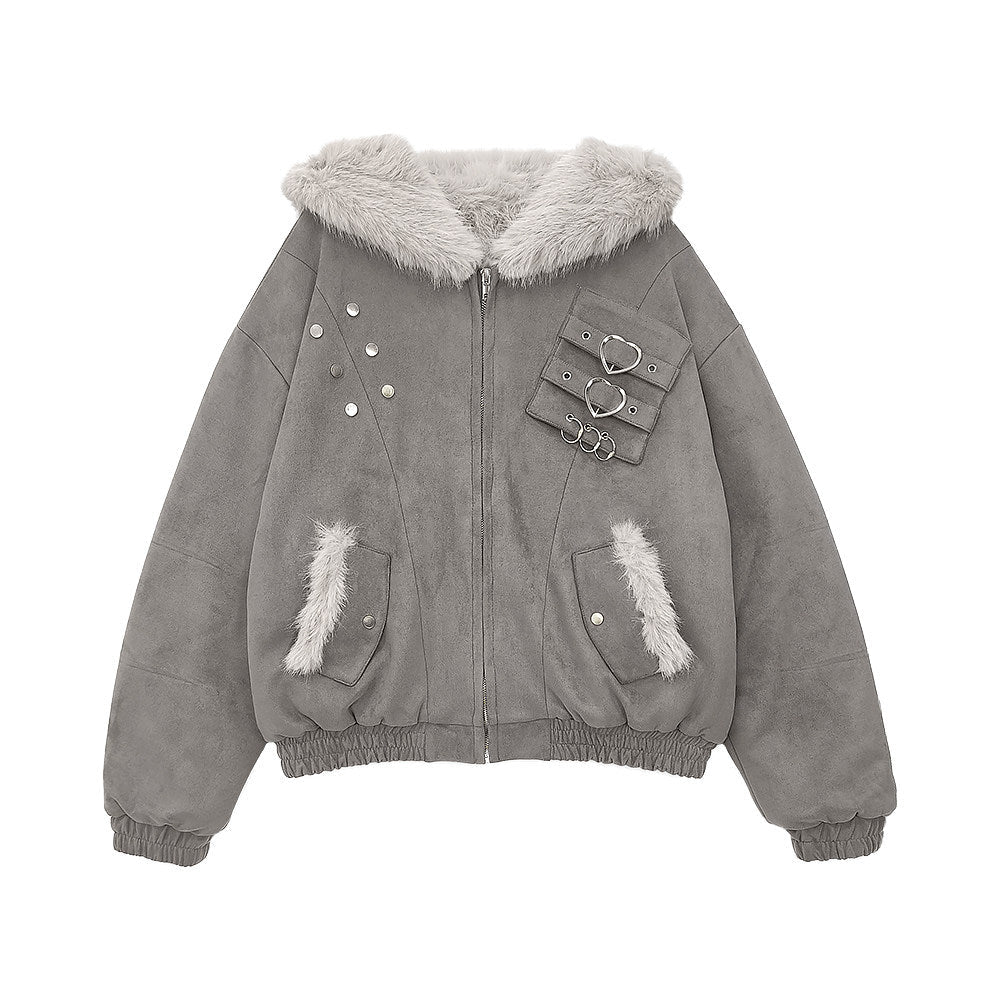 Foggy Grey Snow Rabbit Bomber Jacket - LolitaEraGraySFoggy Grey Snow Rabbit Bomber Jacket