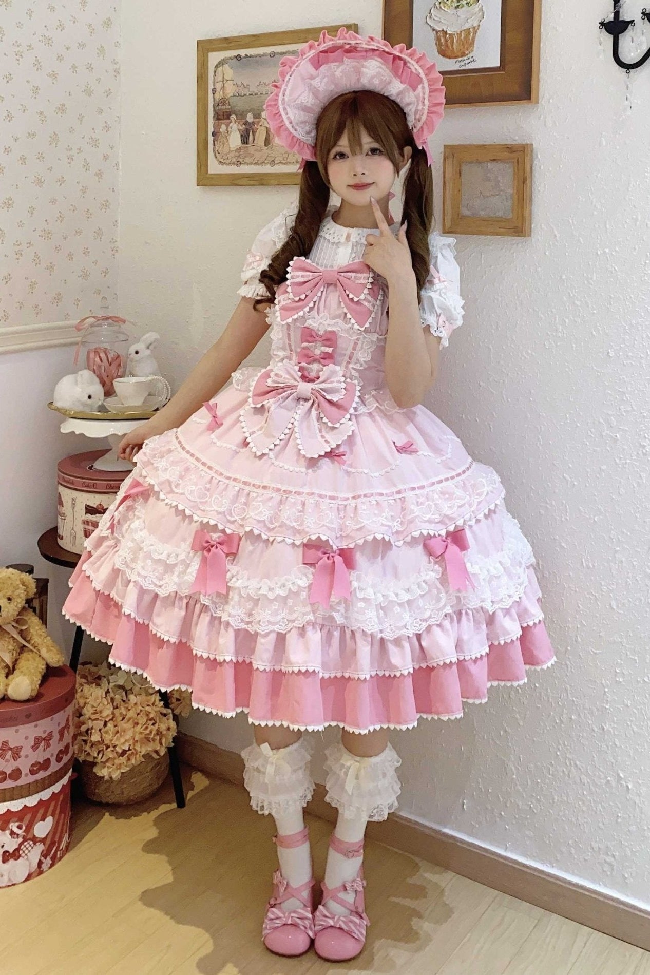 Fondant Cake Lolita Pink & Blue JSK Dress 1313 - LolitaEraYellow JSKSFondant Cake Lolita Pink & Blue JSK Dress 1313