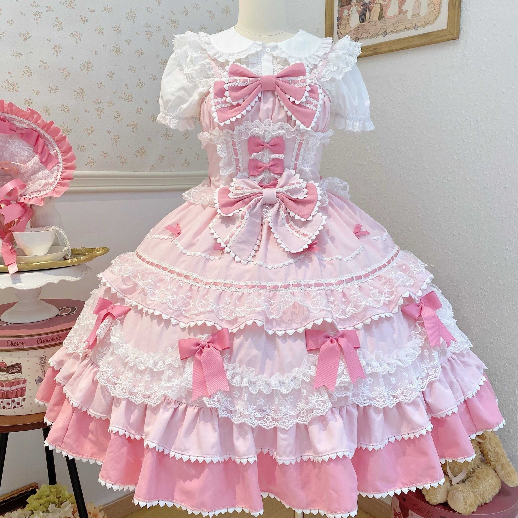 Fondant Cake Lolita Pink & Blue JSK Dress 1313 - LolitaEraPink JSKSFondant Cake Lolita Pink & Blue JSK Dress 1313