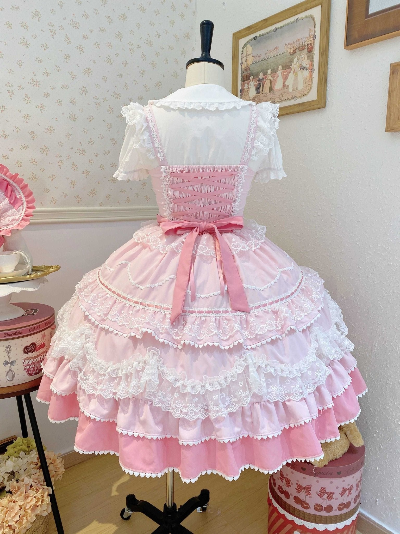 Fondant Cake Lolita Pink JSK Dress - LolitaEraPink JSKSFondant Cake Lolita Pink JSK Dress