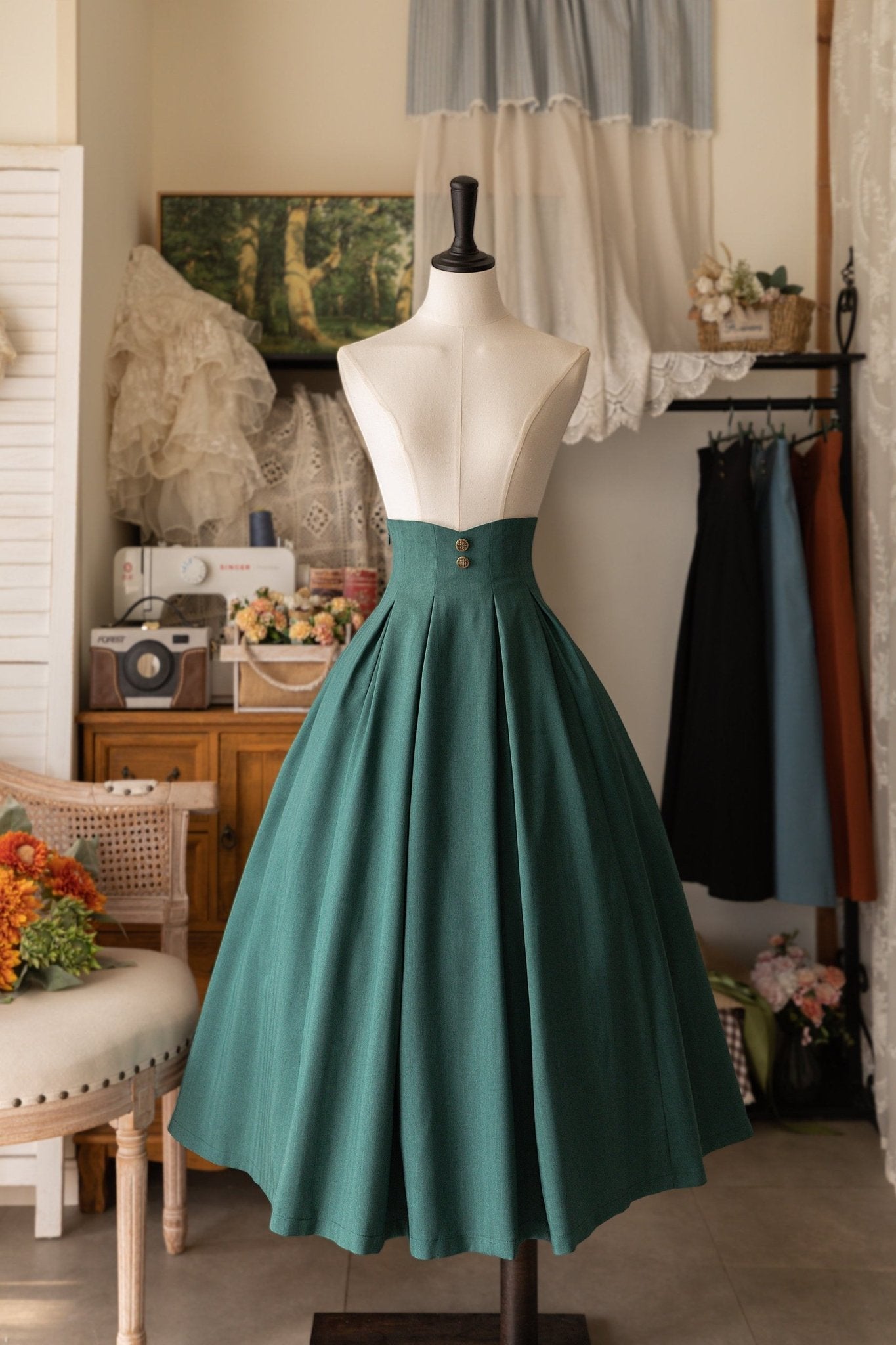 Forest Basket Classic Vintage Lolita Set 1251 - LolitaEraPeacock Green SkirtSForest Basket Classic Vintage Lolita Set 1251