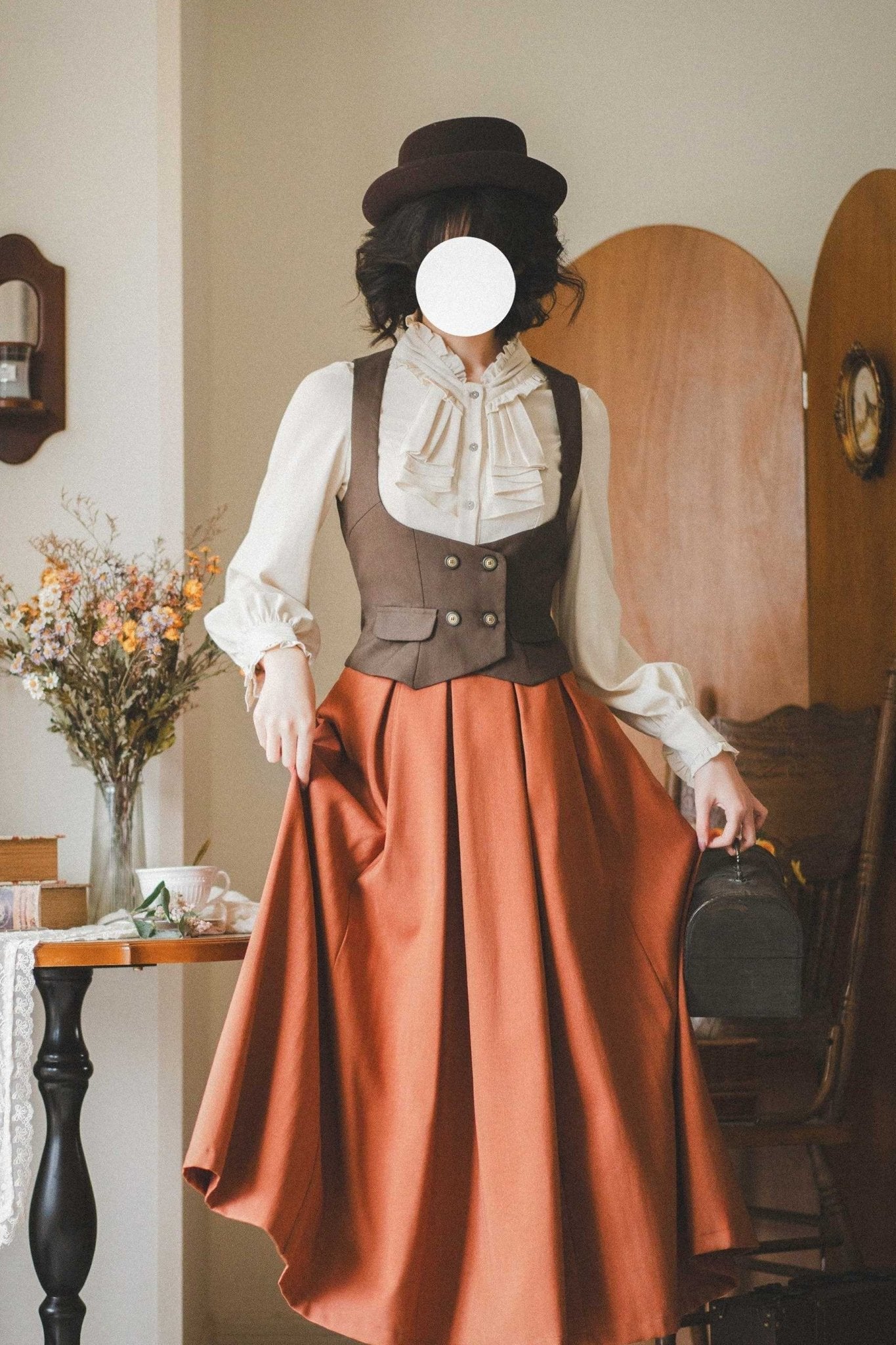Forest Basket Classic Vintage Lolita Set 1251 - LolitaEraOrange Brown SkirtSForest Basket Classic Vintage Lolita Set 1251