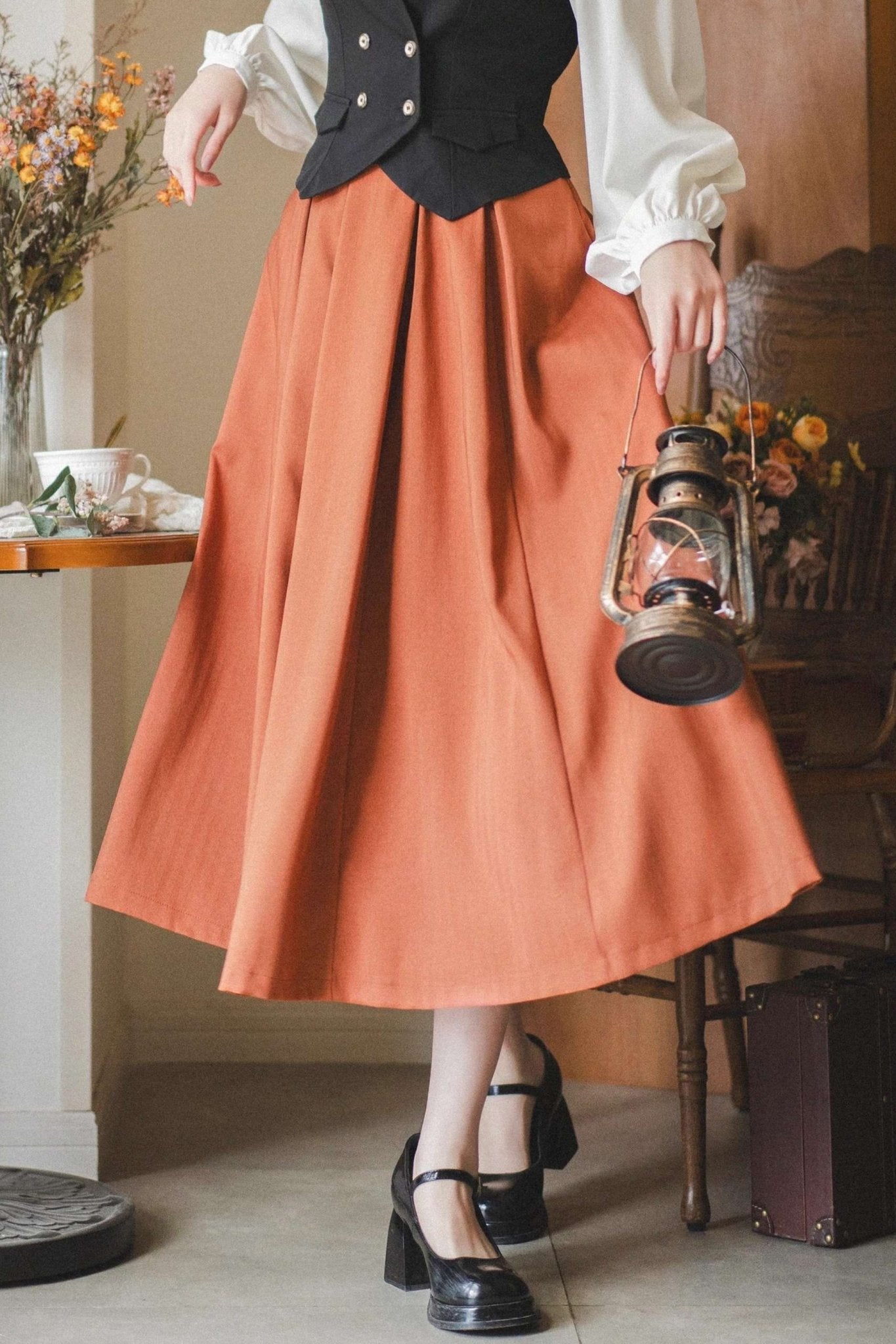 Forest Basket Classic Vintage Lolita Set 1251 - LolitaEraOrange Brown SkirtSForest Basket Classic Vintage Lolita Set 1251