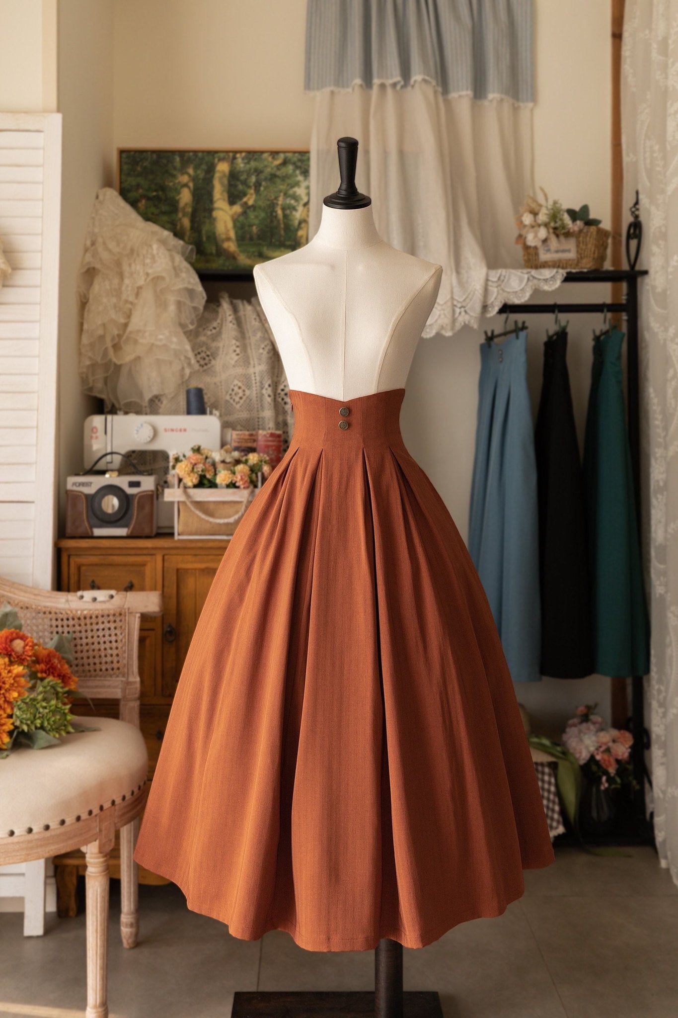 Forest Basket Classic Vintage Lolita Set 1251 - LolitaEraOrange Brown SkirtSForest Basket Classic Vintage Lolita Set 1251