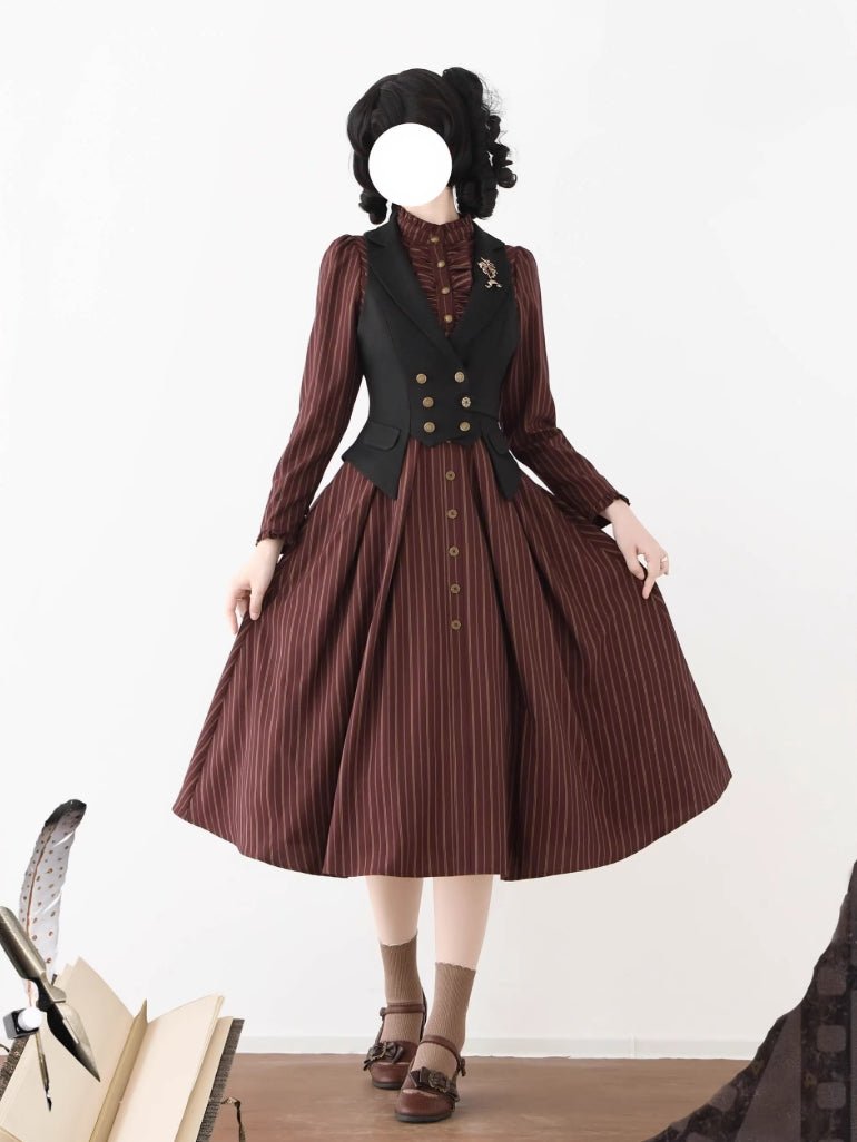 Forest Castle Vintage Dark Red Dress 1275 - LolitaEraBlack VestSForest Castle Vintage Dark Red Dress 1275