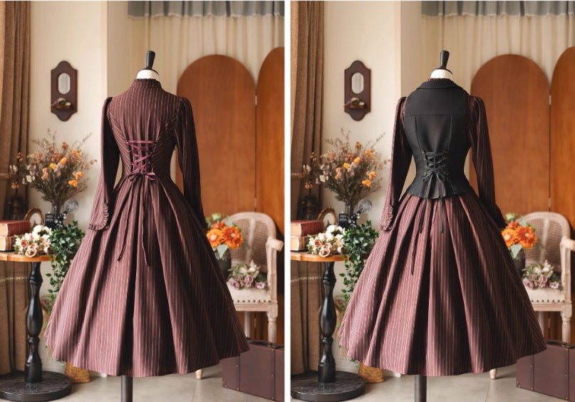 Forest Castle Vintage Dark Red Dress 1275 - LolitaEraBlack VestSForest Castle Vintage Dark Red Dress 1275