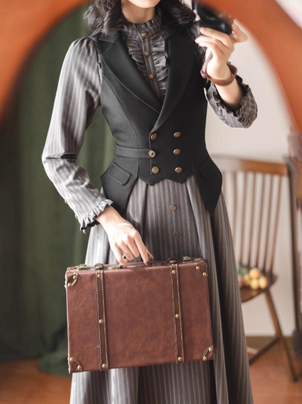 Forest Castle Vintage Gray Dress 1276 - LolitaEraBlack VestSForest Castle Vintage Gray Dress 1276