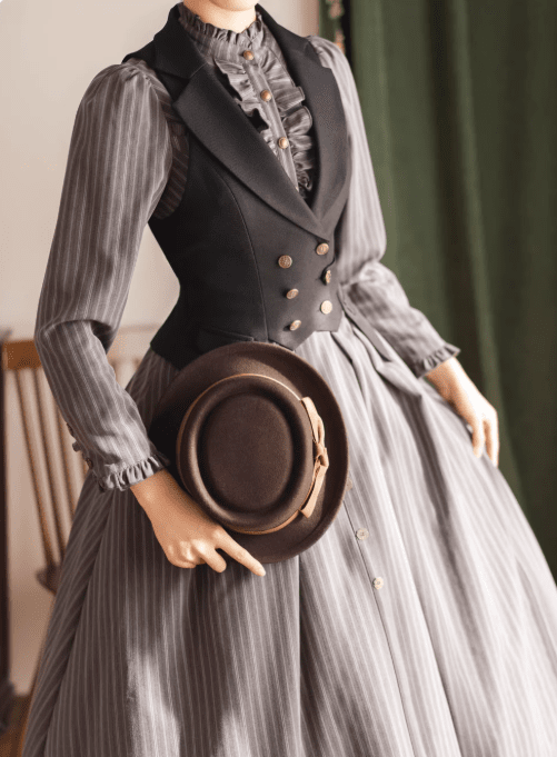 Forest Castle Vintage Gray Dress 1276 - LolitaEraBlack VestSForest Castle Vintage Gray Dress 1276