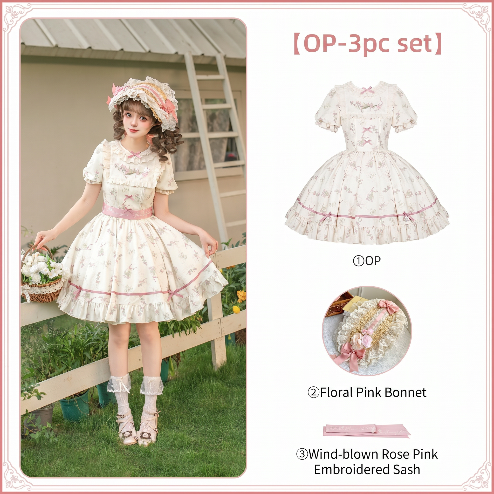 Fragrant Old Dream Pink Bellflower Embroidery Lolita OP & JSK Dress - LolitaEra