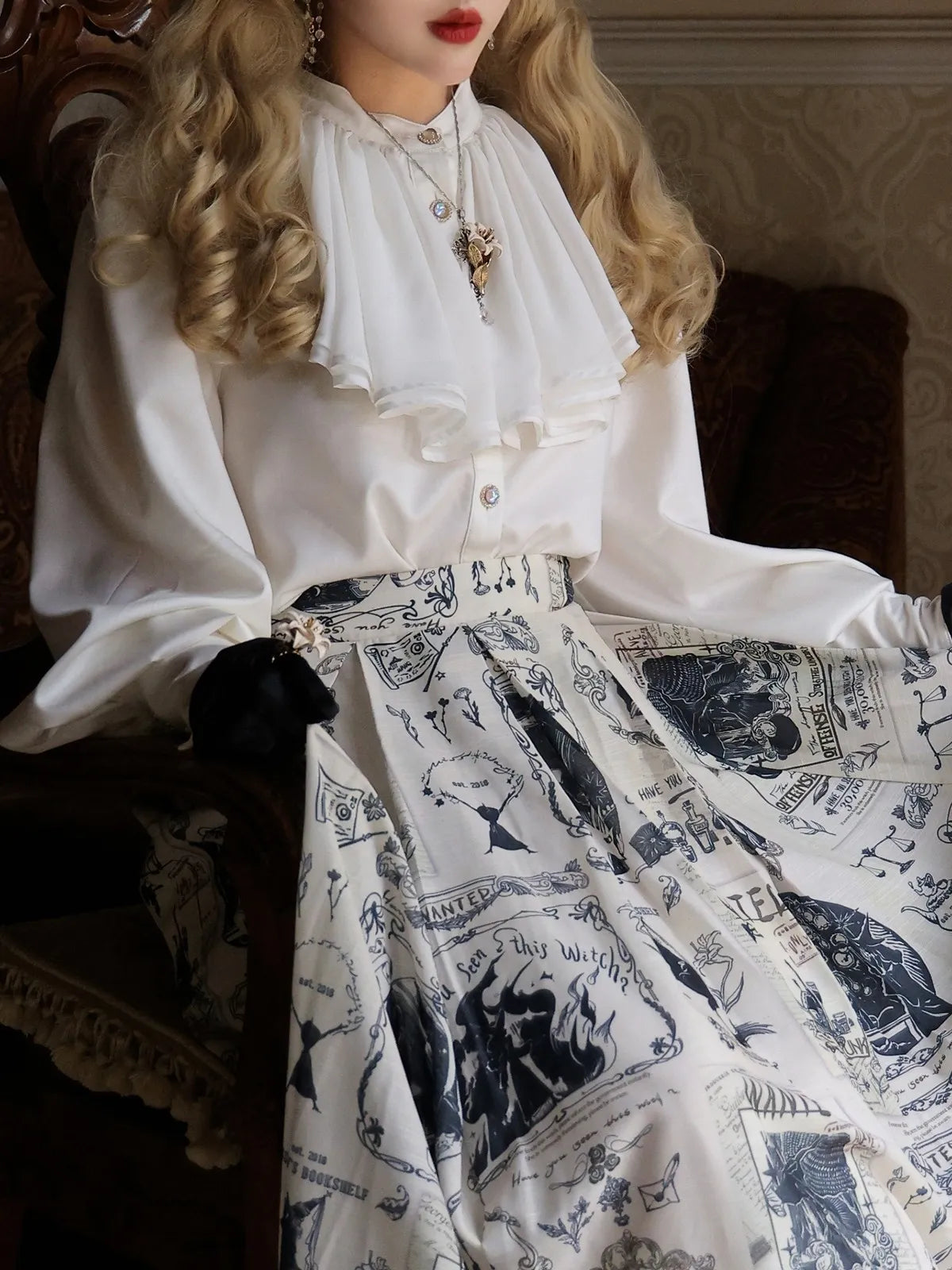 French Multi-layer Collar Satin Leg-of-mutton Sleeve Shirt Autumn/Winter Elegant Original Witch Bounty Miss W's Bookshelf