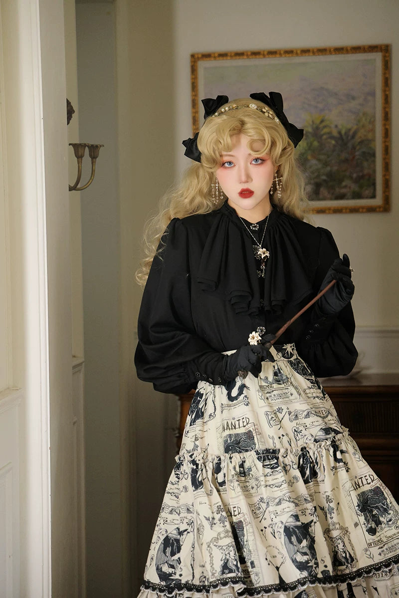 French Multi-layer Collar Satin Leg-of-mutton Sleeve Shirt Autumn/Winter Elegant Original Witch Bounty Miss W's Bookshelf