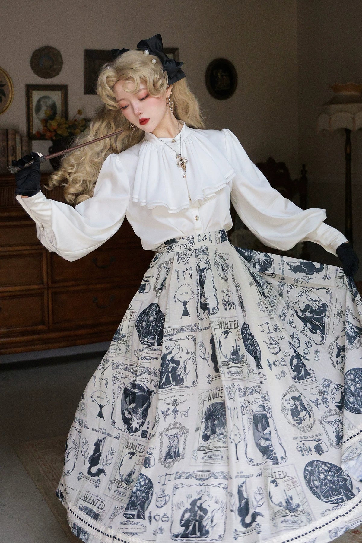 French Multi-layer Collar Satin Leg-of-mutton Sleeve Shirt Autumn/Winter Elegant Original Witch Bounty Miss W's Bookshelf