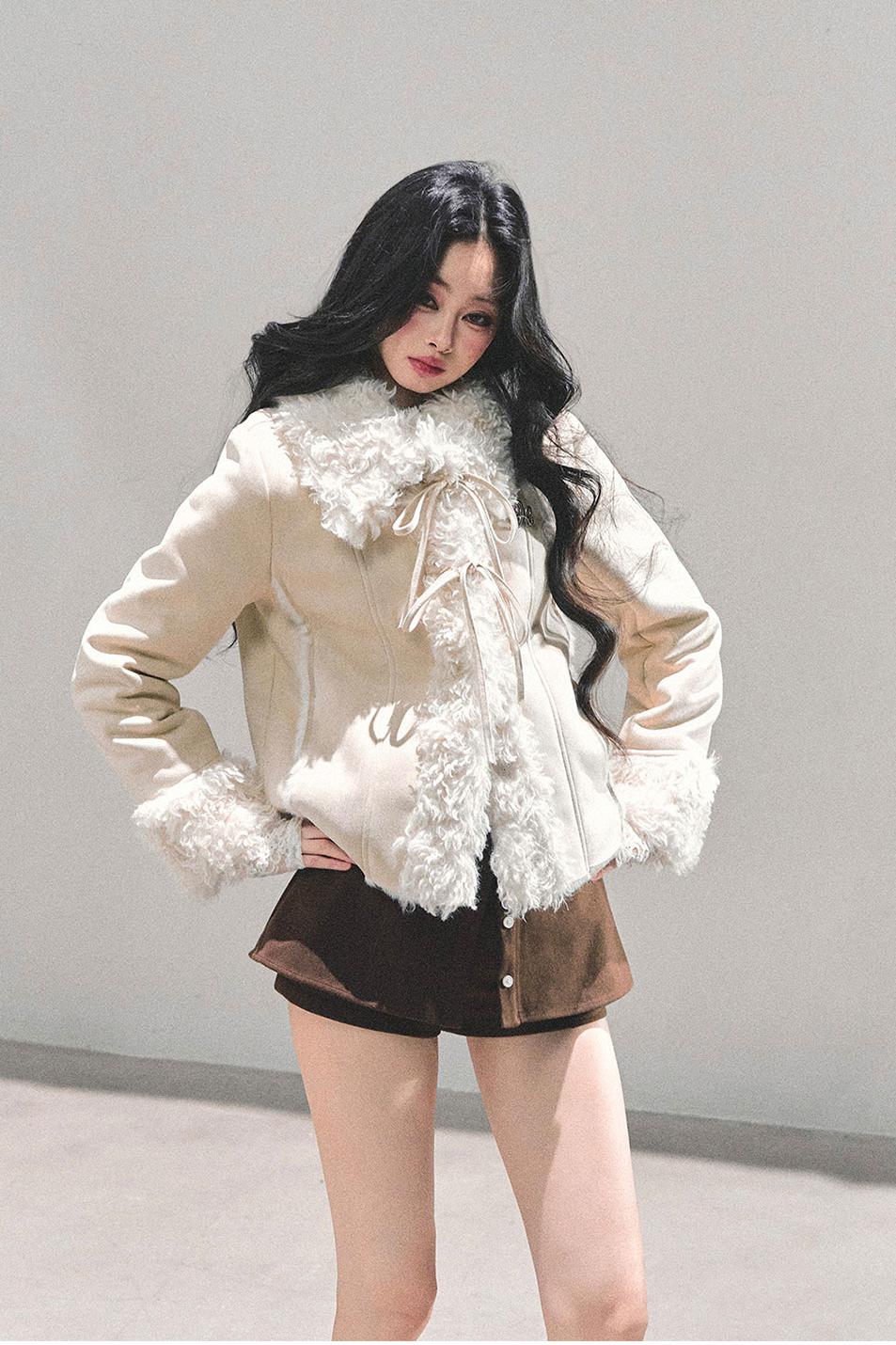 French Style Faux Fur Shearling Jacket LE1171 - LolitaEraBrownSFrench Style Faux Fur Shearling Jacket LE1171