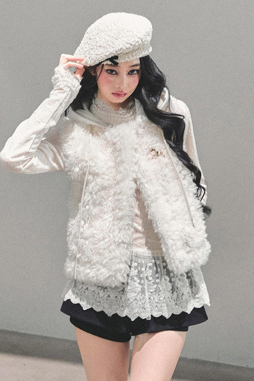 French Style Lamb Wool Vest Outerwear LE1178 - LolitaEraWhiteSFrench Style Lamb Wool Vest Outerwear LE1178